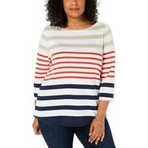 Charter Club Striped 3/4 Sleeve Boatneck Top 1x